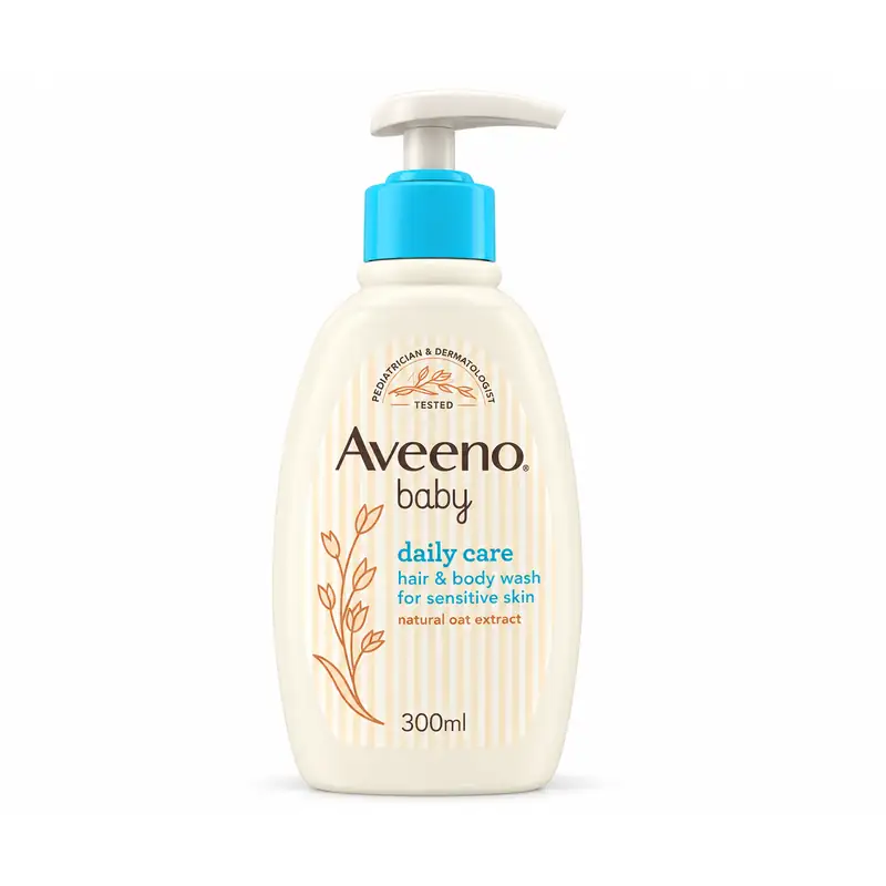 Aveeno Baby Daily Care Hair & Body Wash pump bottle with natural oat extract, for sensitive skin