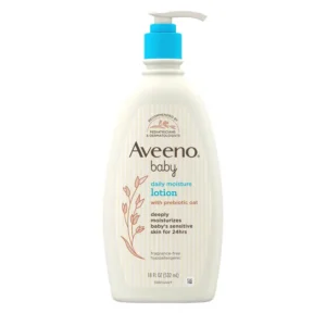 Aveeno Baby Daily Moisture Lotion pump bottle with prebiotic oat, fragrance-free