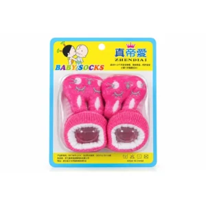 Pink bunny baby bootie socks in pack, 0-12 months